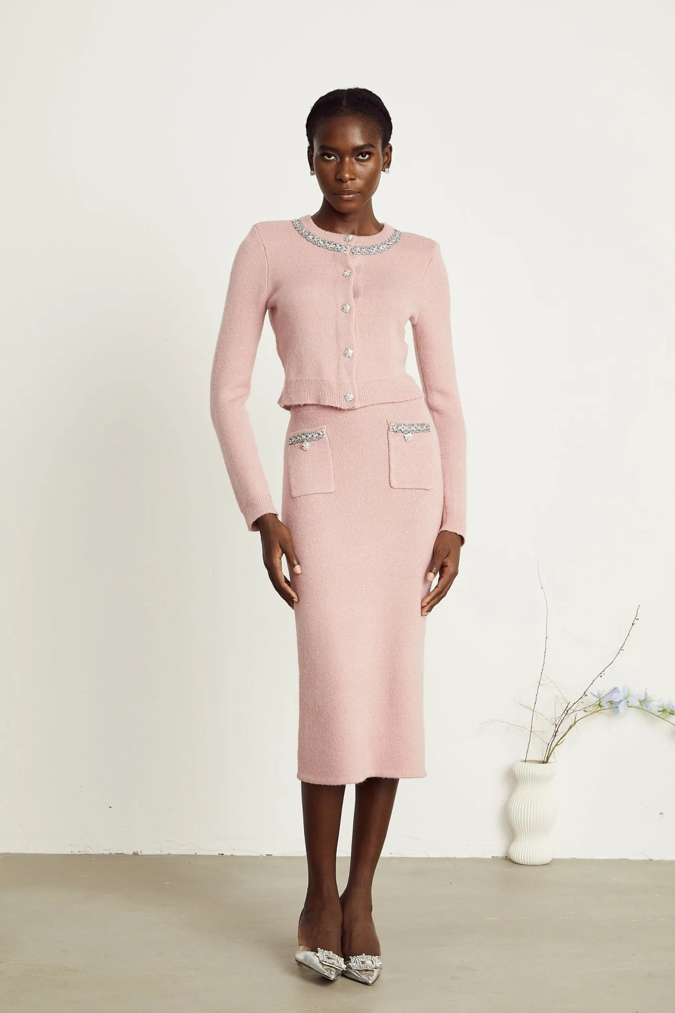 Ruby Jacket & Skirt Crystal Pink Matching Set