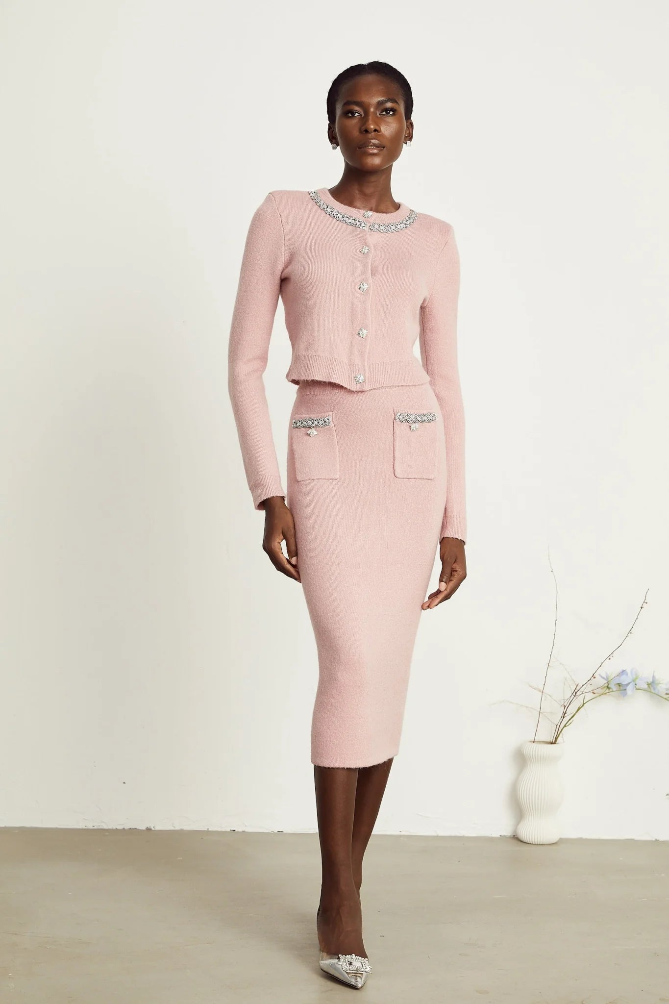 Ruby Jacket & Skirt Crystal Pink Matching Set
