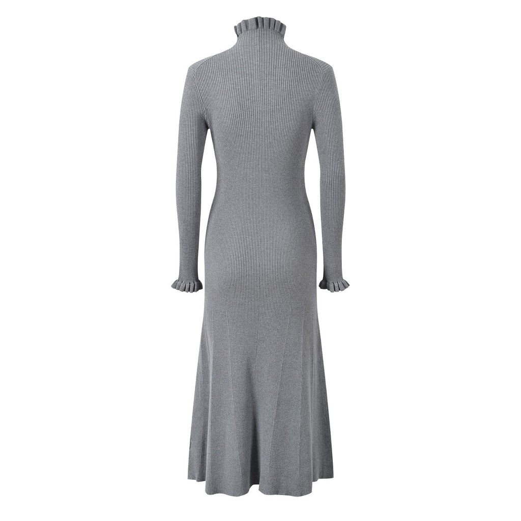 Rylan Long Fitted Ribbed Sweater - Button - Down Front with Scalloped Trim and Ruffled Hem
