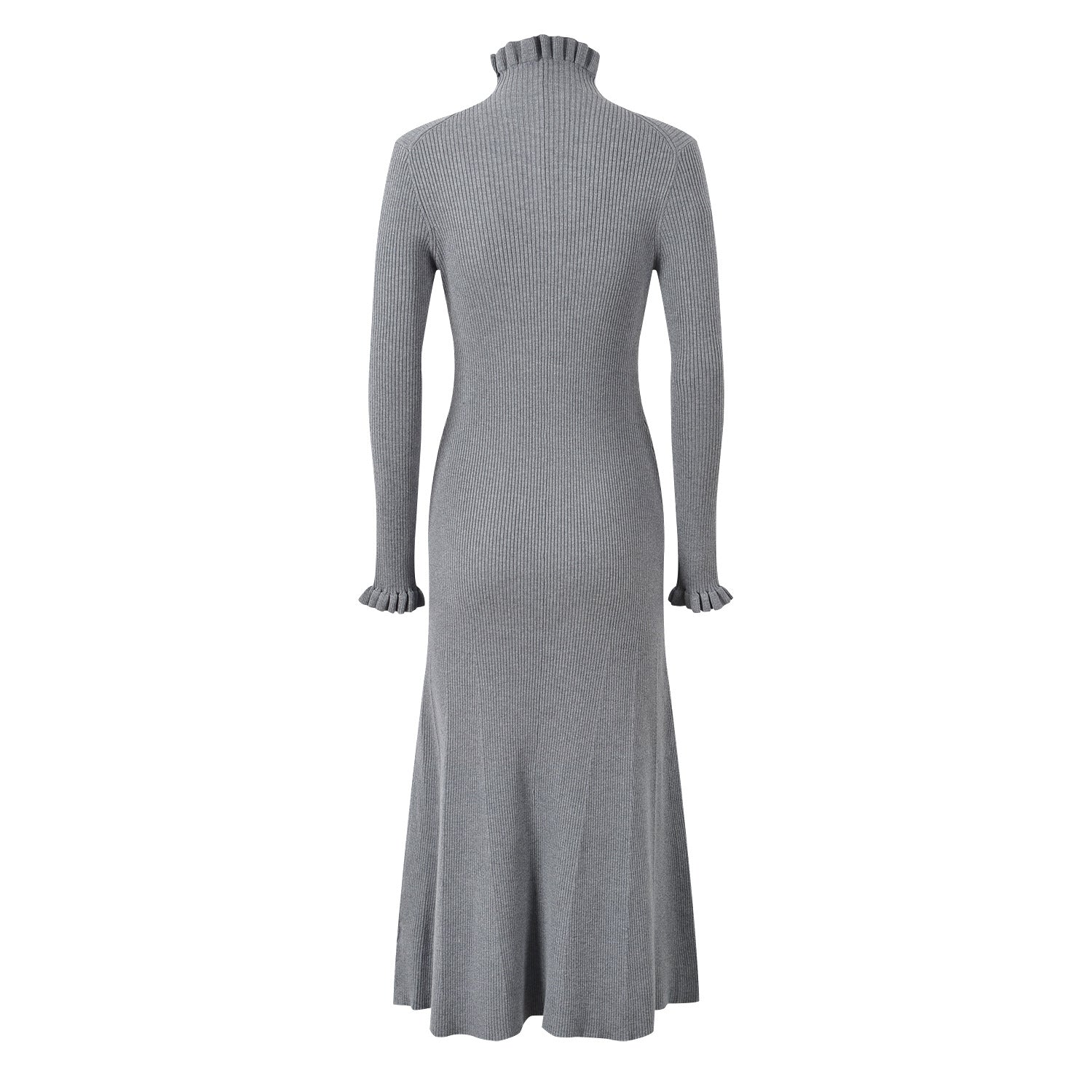 Rylan Long Fitted Ribbed Sweater - Button - Down Front with Scalloped Trim and Ruffled Hem
