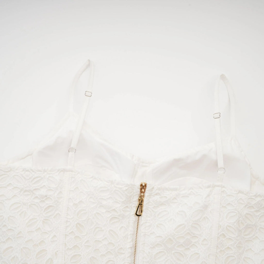 Rylan Midi Dress White Cut Out Belted Spaghetti Straps