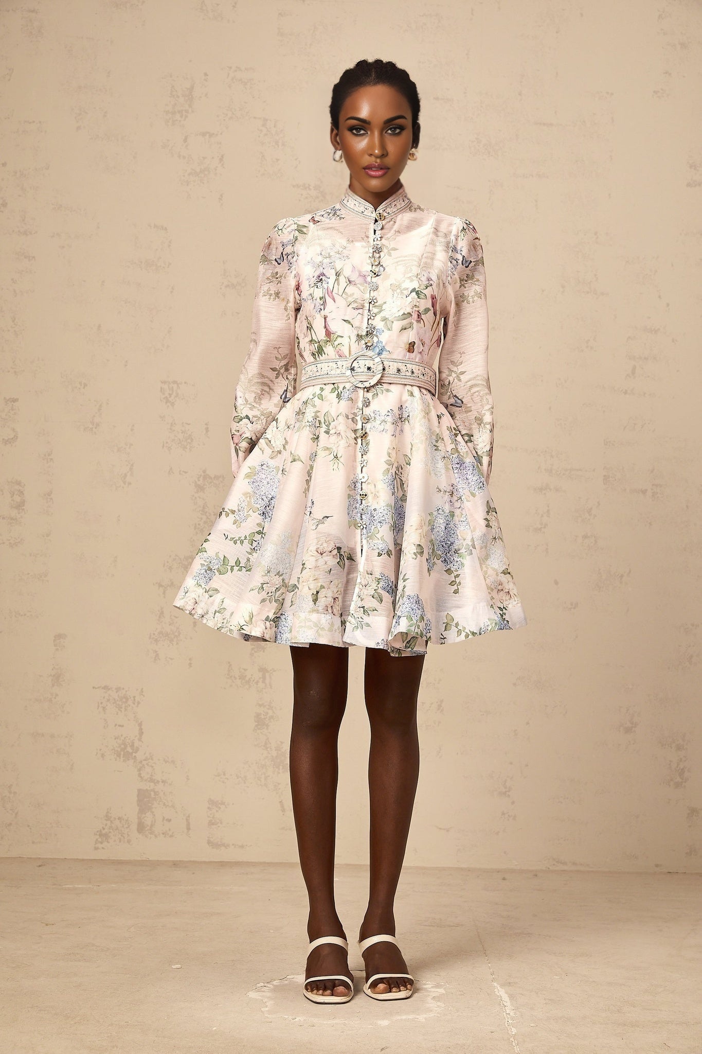 Rylan Mini Dress Light Pink Floral Belted Flounce