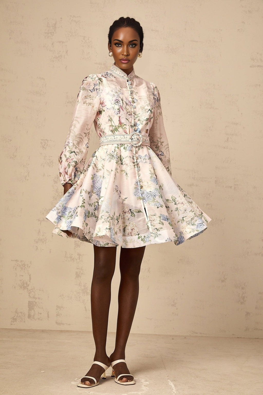 Rylan Mini Dress Light Pink Floral Belted Flounce