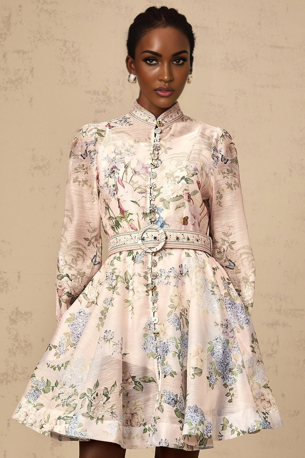 Rylan Mini Dress Light Pink Floral Belted Flounce