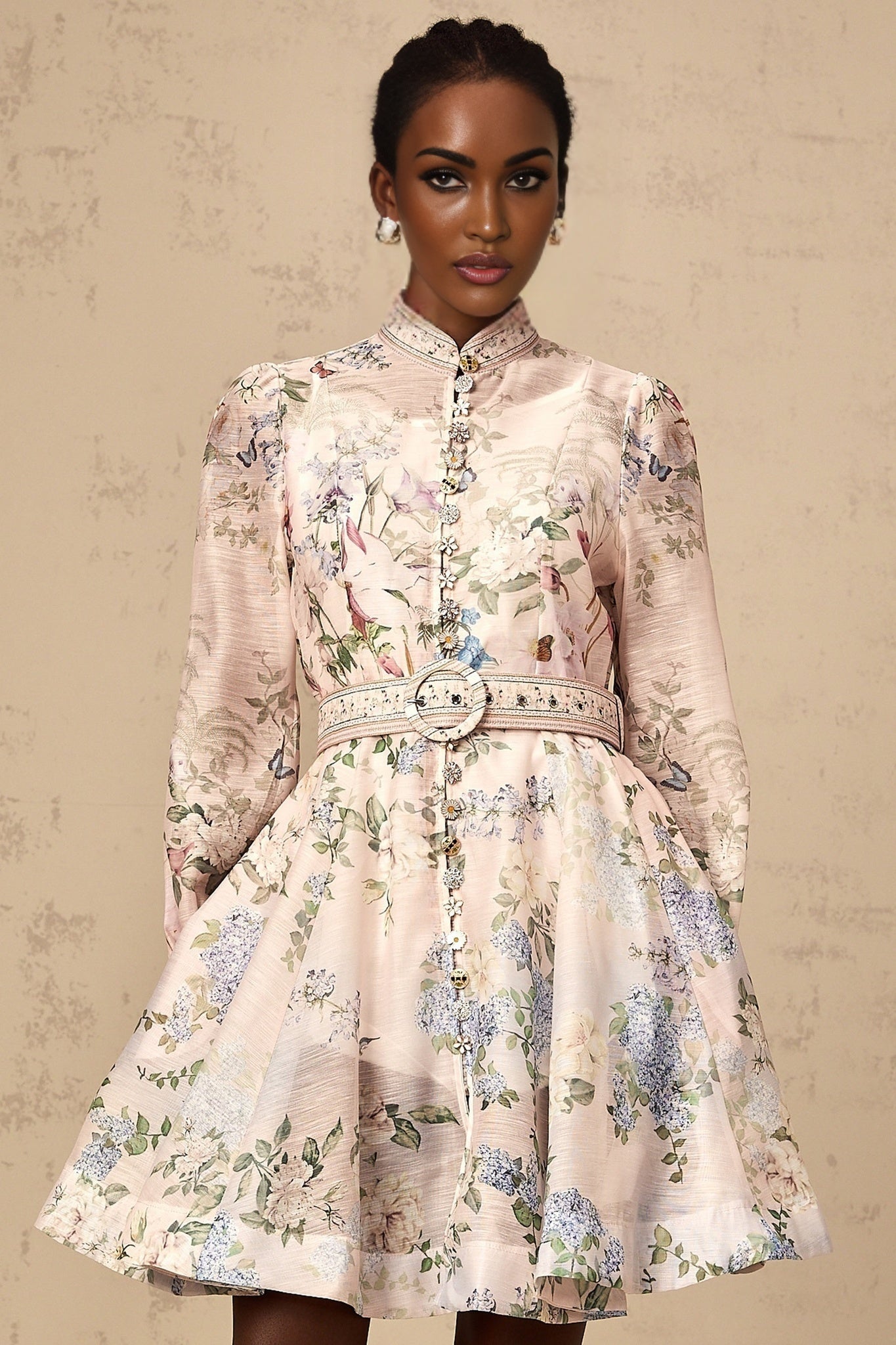 Rylan Mini Dress Light Pink Floral Belted Flounce