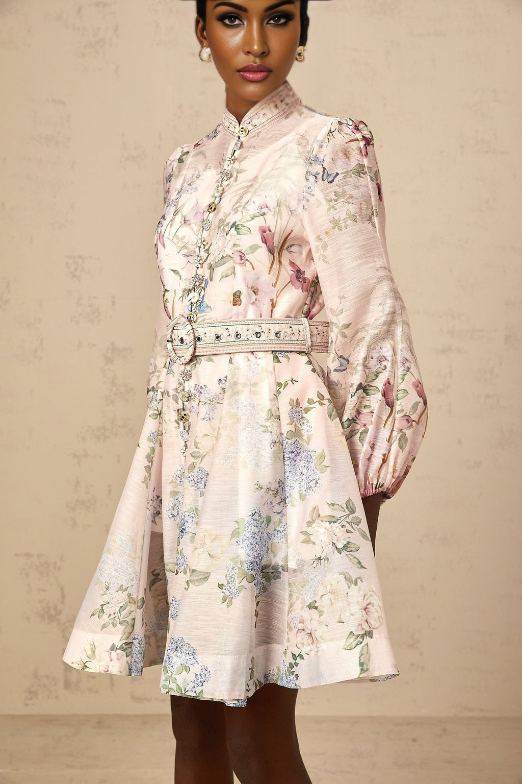 Rylan Mini Dress Light Pink Floral Belted Flounce