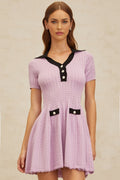 Rylan Mini Dress - Notched Lapels - Pointelle Knit - A - line Silhouette - Decorative Buttons