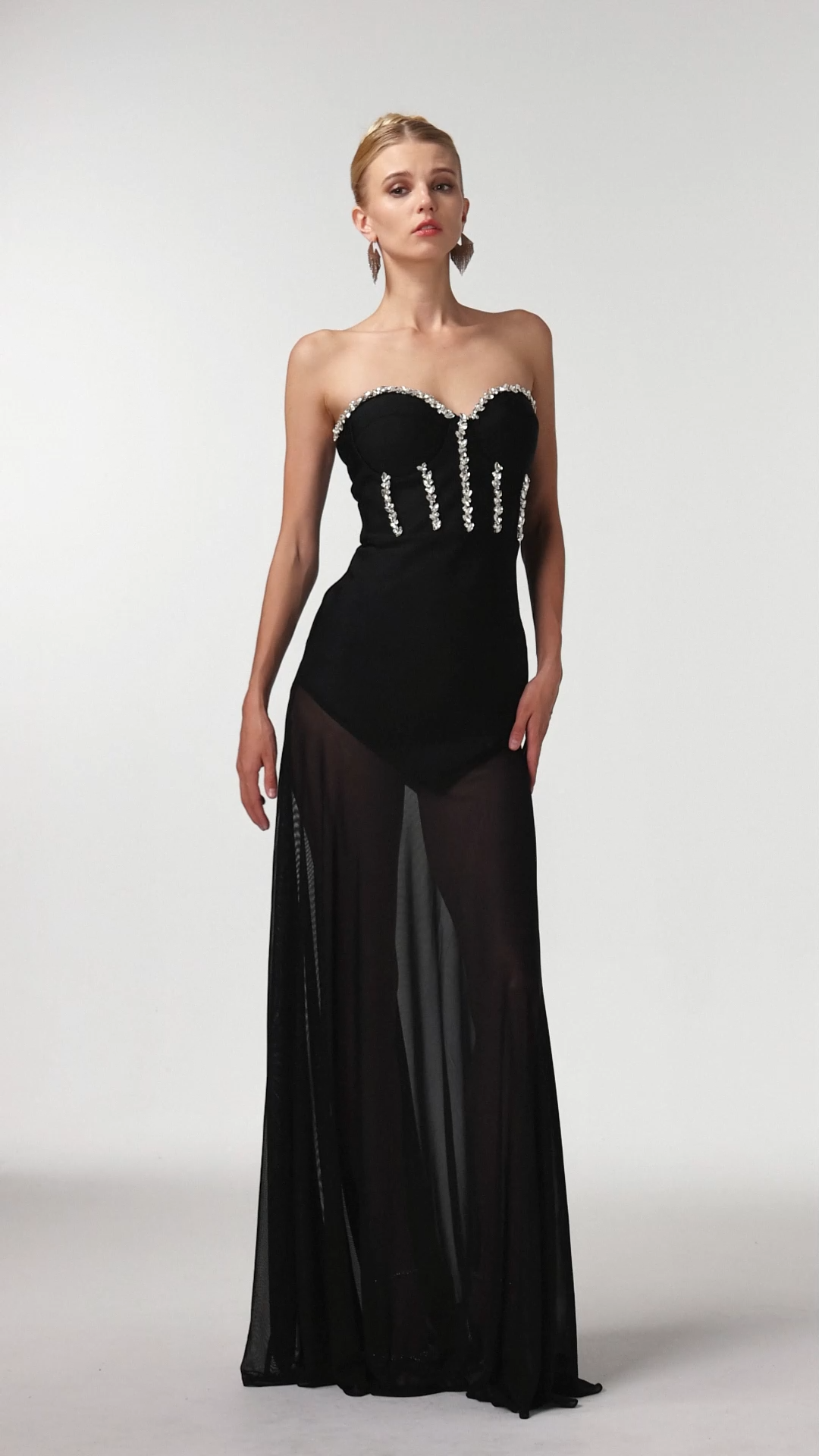 Rylee Black Rhinestone Maxi Dress