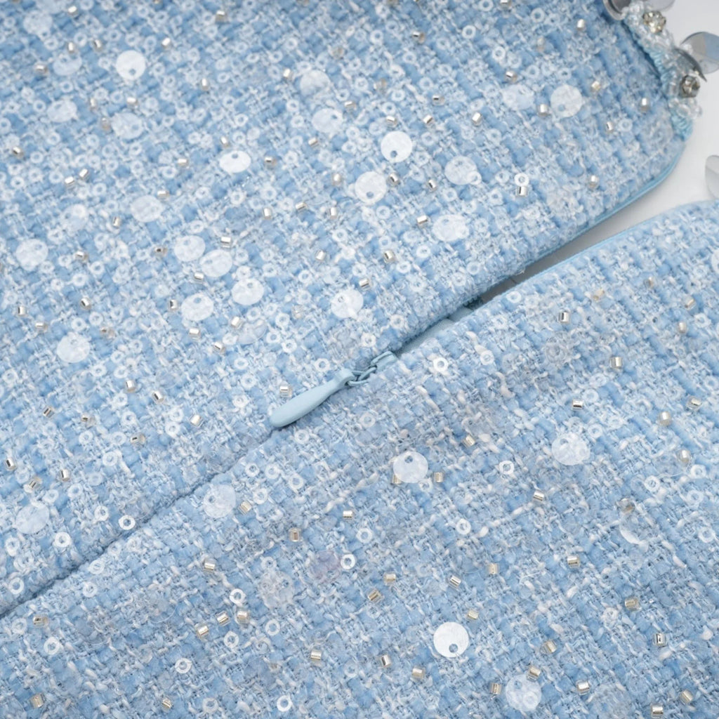 Rylee Mini Dress Blue Tweed Sequin Embellished