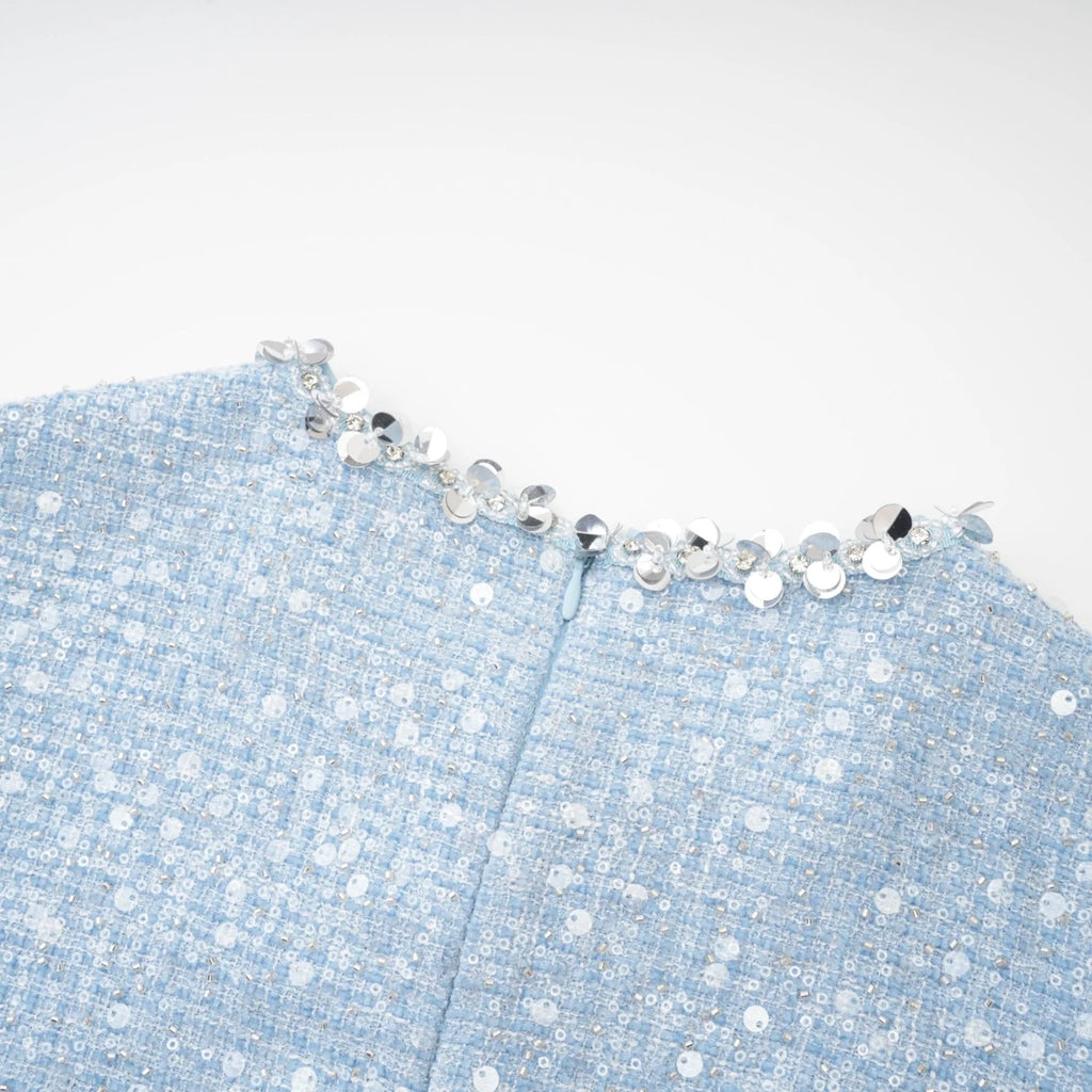 Rylee Mini Dress Blue Tweed Sequin Embellished