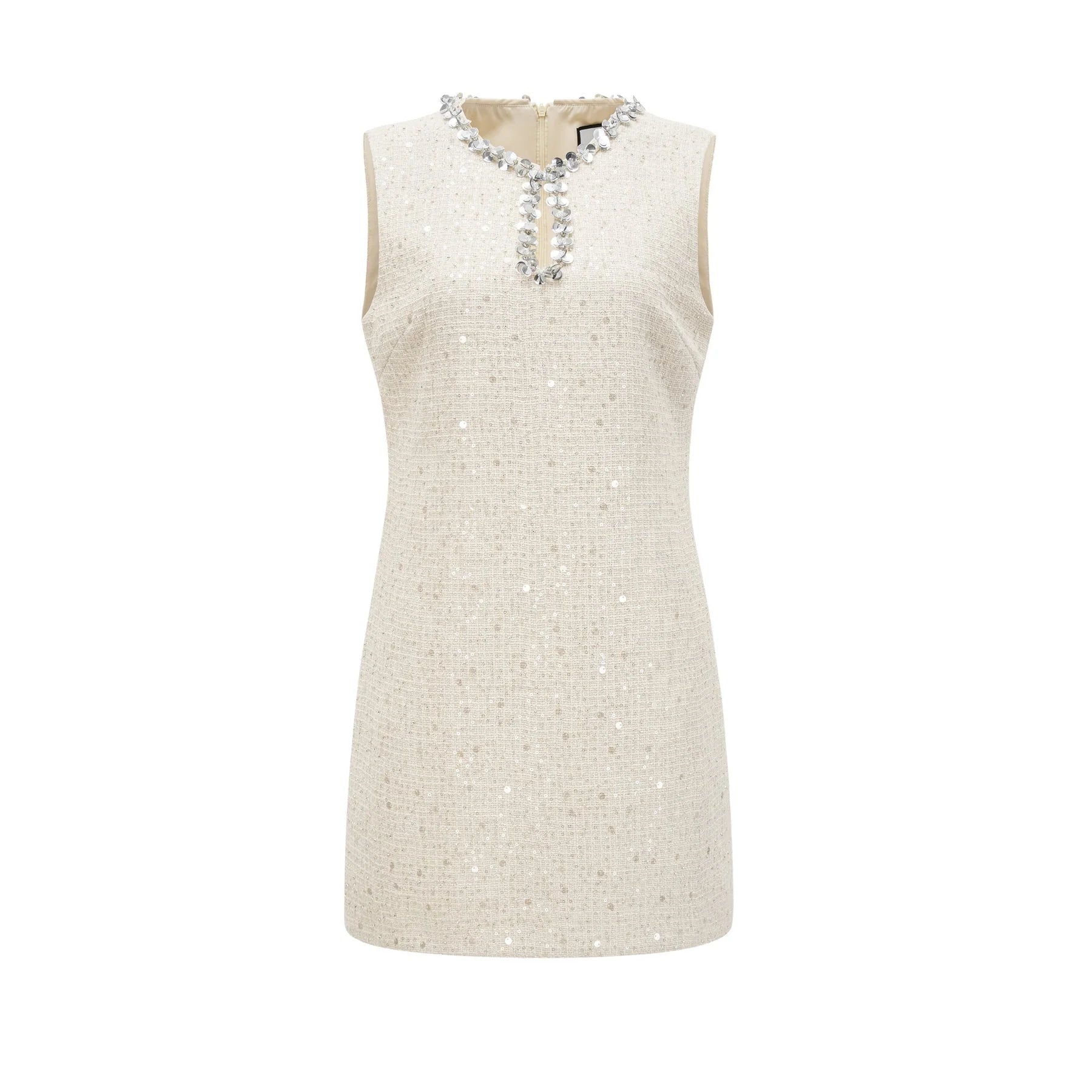 Rylee Mini Dress Blue Tweed Sequin Embellished in White