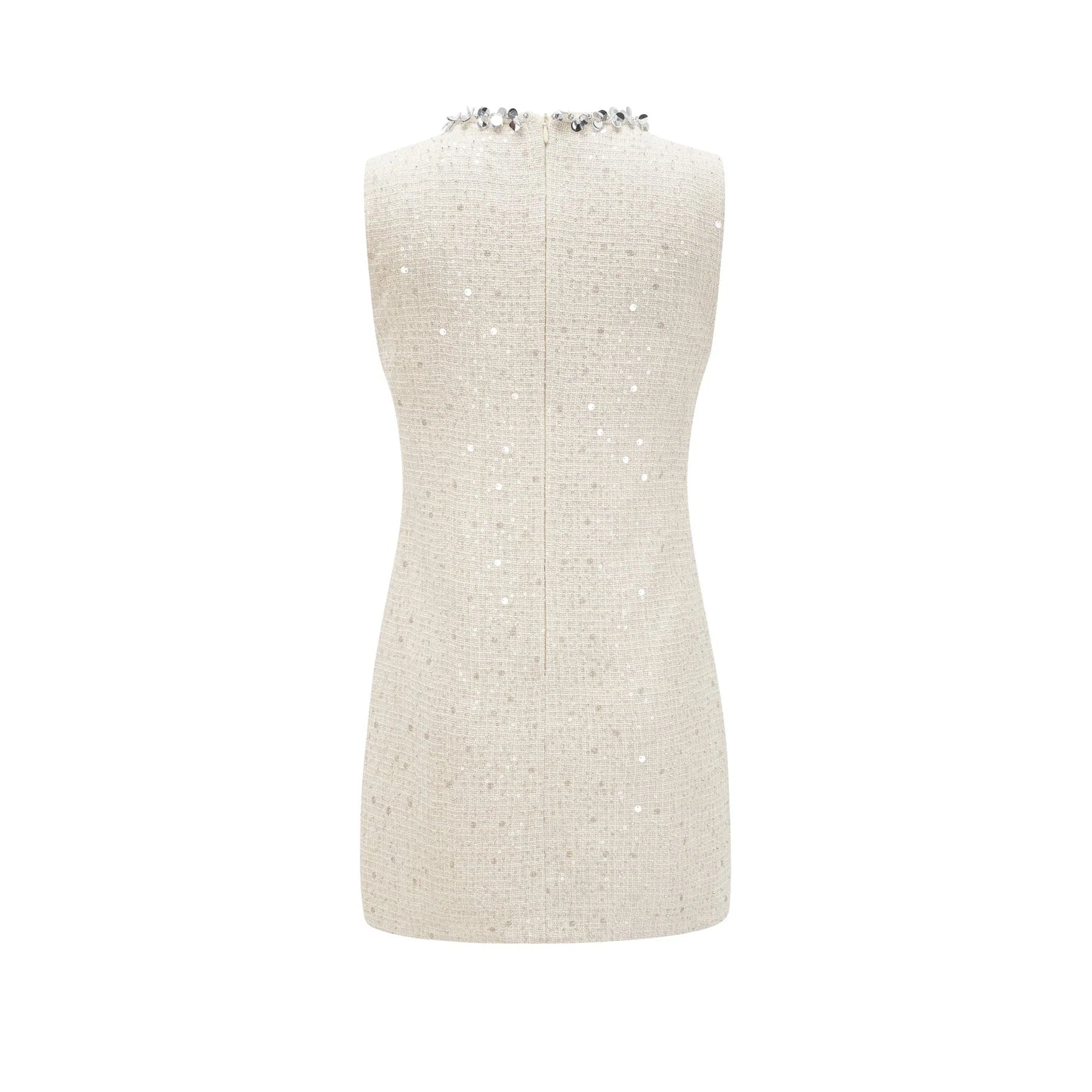 Rylee Mini Dress Blue Tweed Sequin Embellished in White