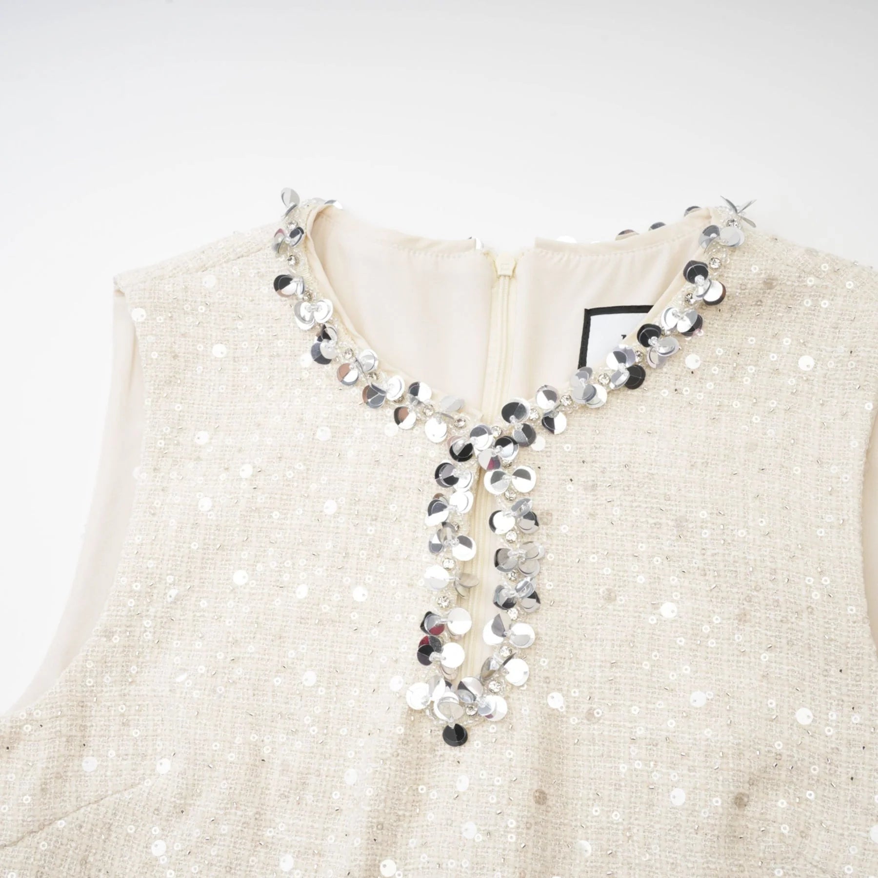 Rylee Mini Dress Blue Tweed Sequin Embellished in White