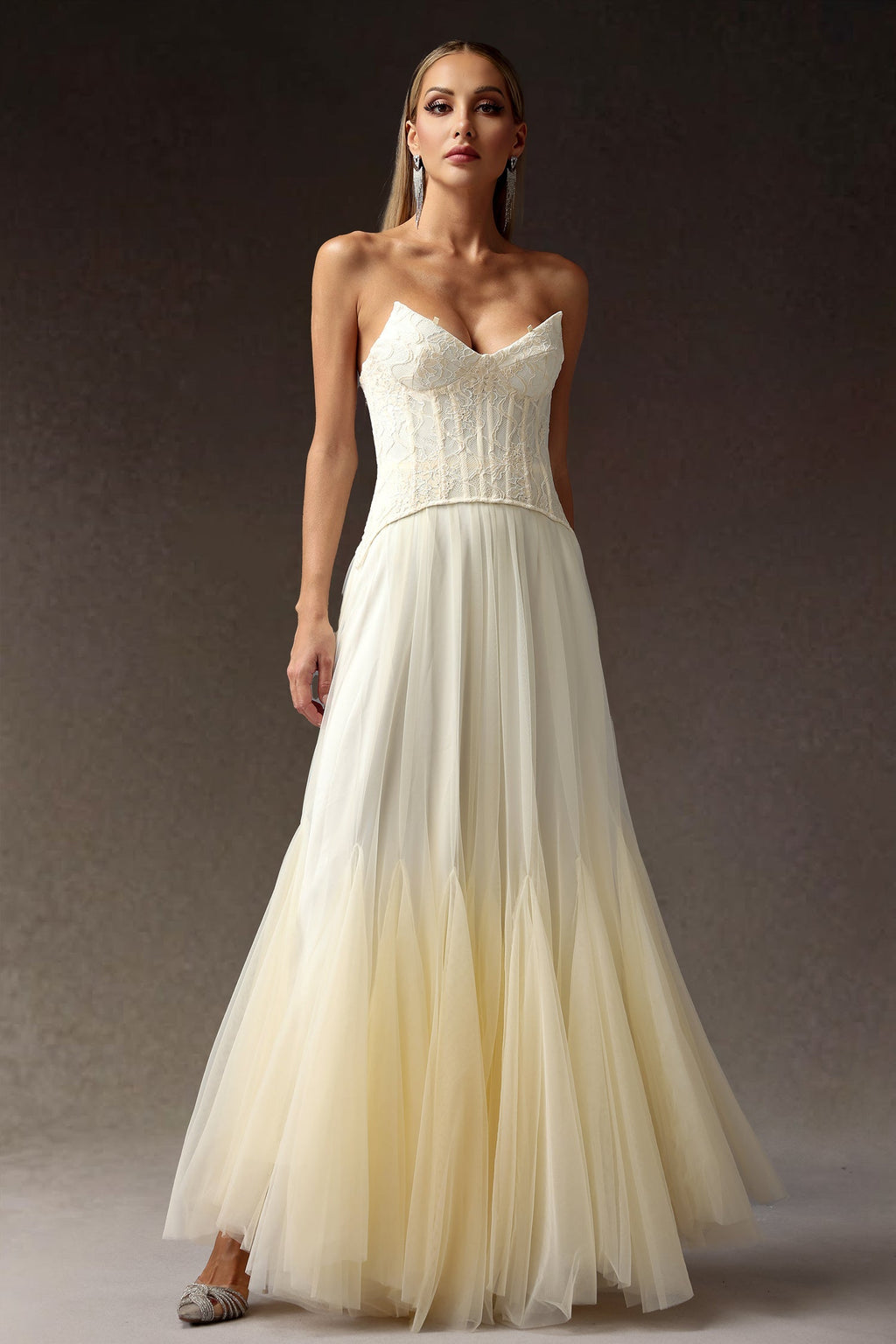 Sabina Cream Lace Corset Maxi Dress