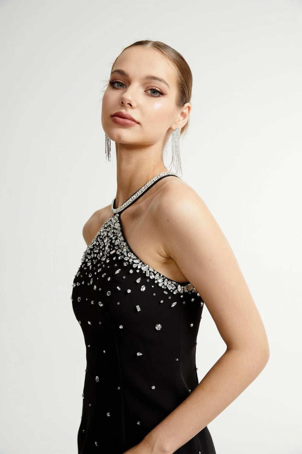 Sabina Mini Dress Black Choker Embellished Zip Fasten