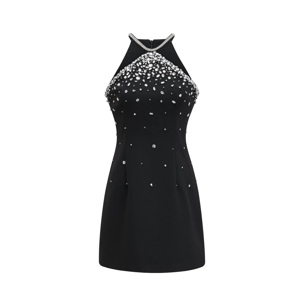 Sabina Mini Dress Black Choker Embellished Zip Fasten
