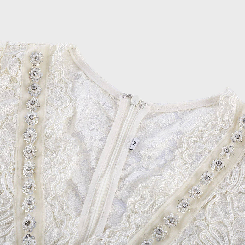 Sabrina Midi Dress White Crystal Embellished