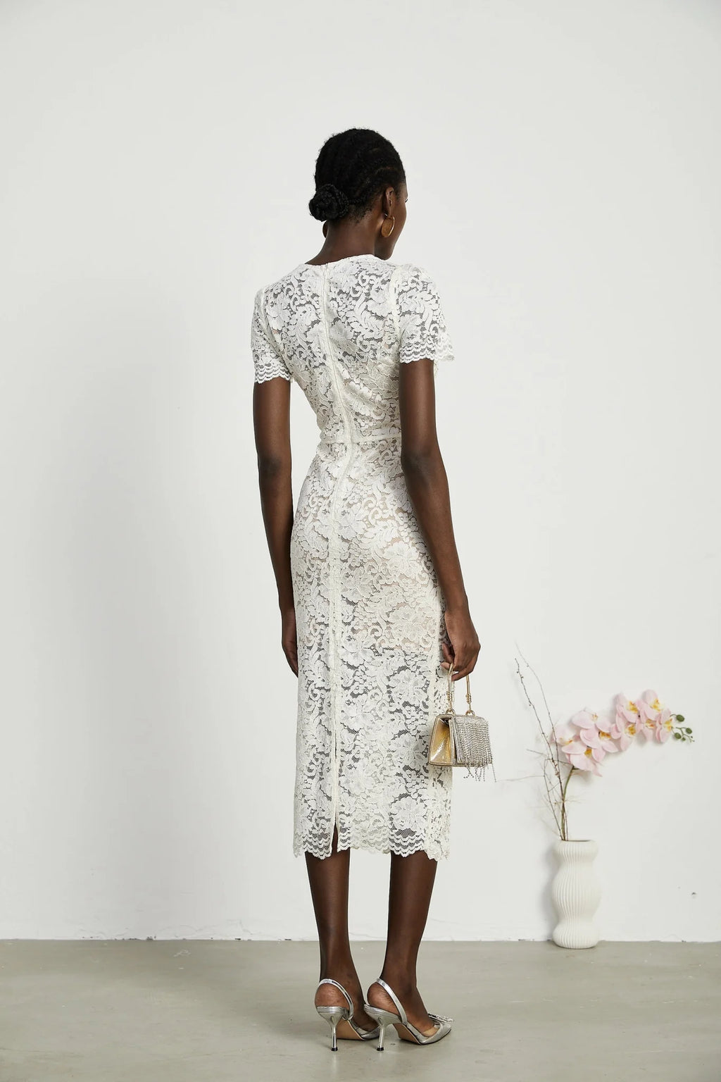 Sabrina Midi Dress White Crystal Embellished