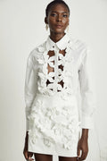 Sabrina Shirt White Floral 3D Cut Out Embellishment & Button Closure