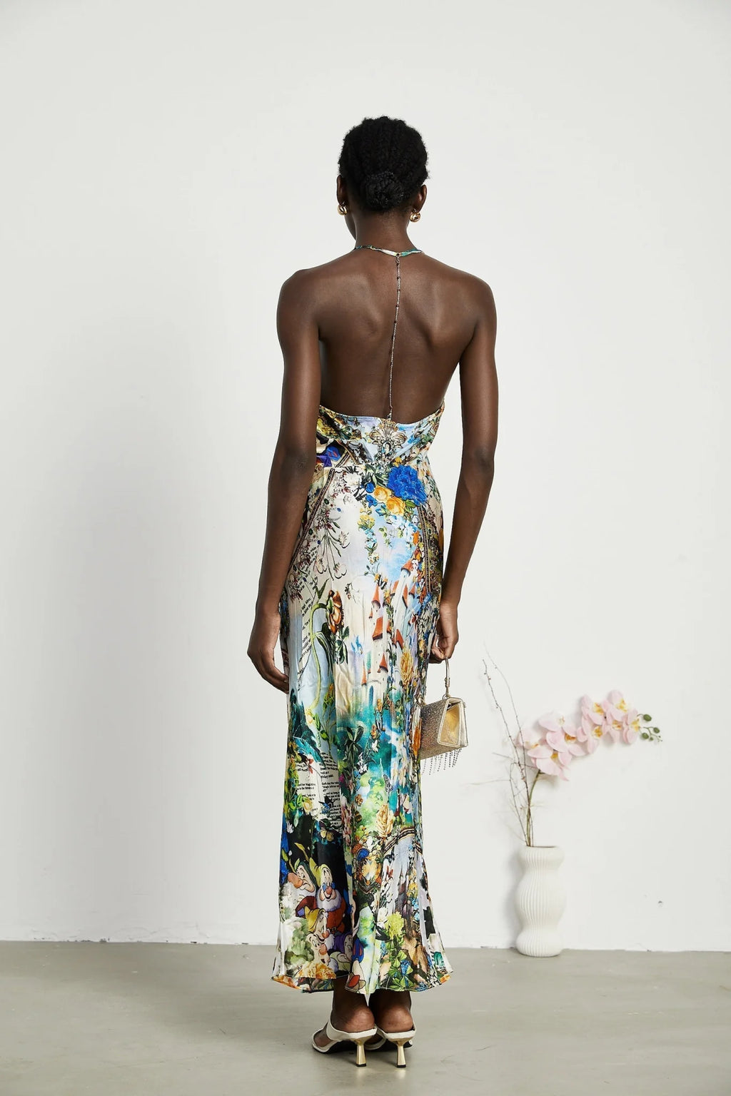 Sabrina Silk Floral Slip Dress with Chain Detail & Bias Cut