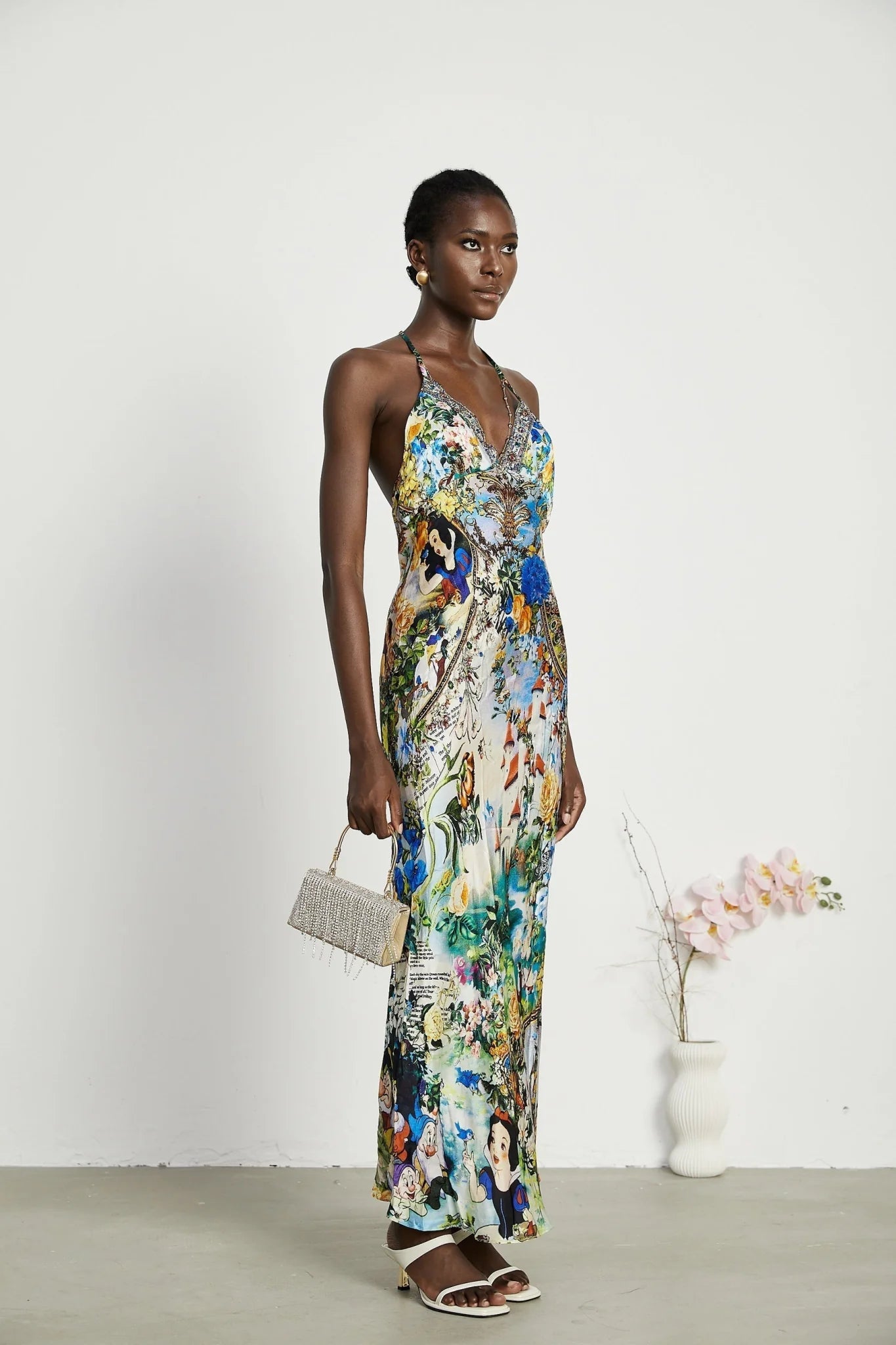 Sabrina Silk Floral Slip Dress with Chain Detail & Bias Cut