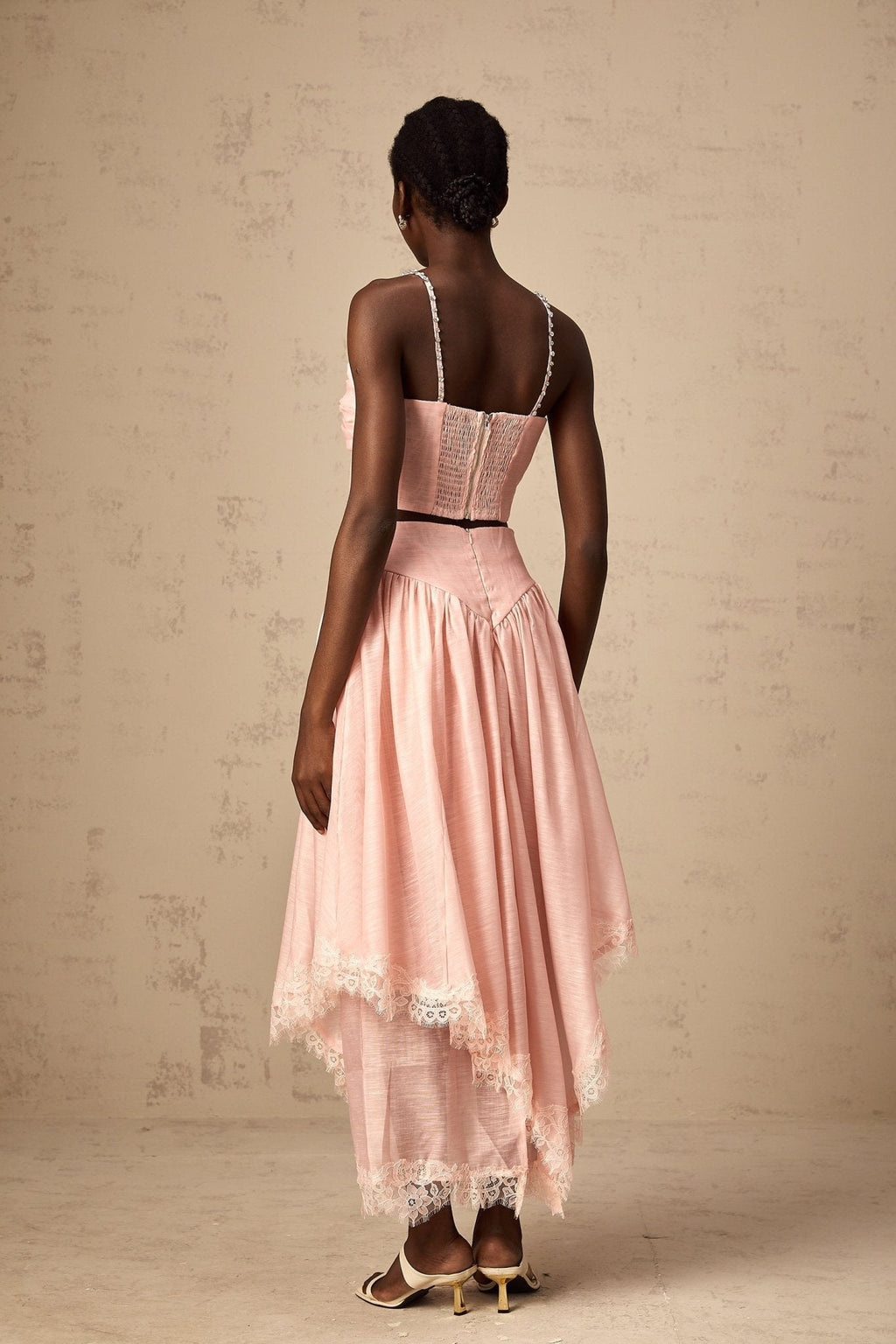 Sabrina Skirt & Top Set Lace Trim Ruffled Crystal Embellished