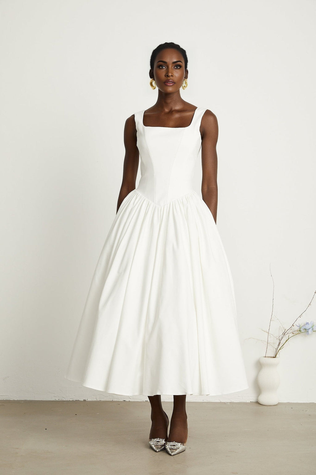 Sadie White Ankle - Length Corset Dress With Square Neckline