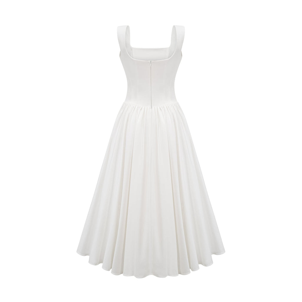 Sadie White Ankle - Length Corset Dress With Square Neckline