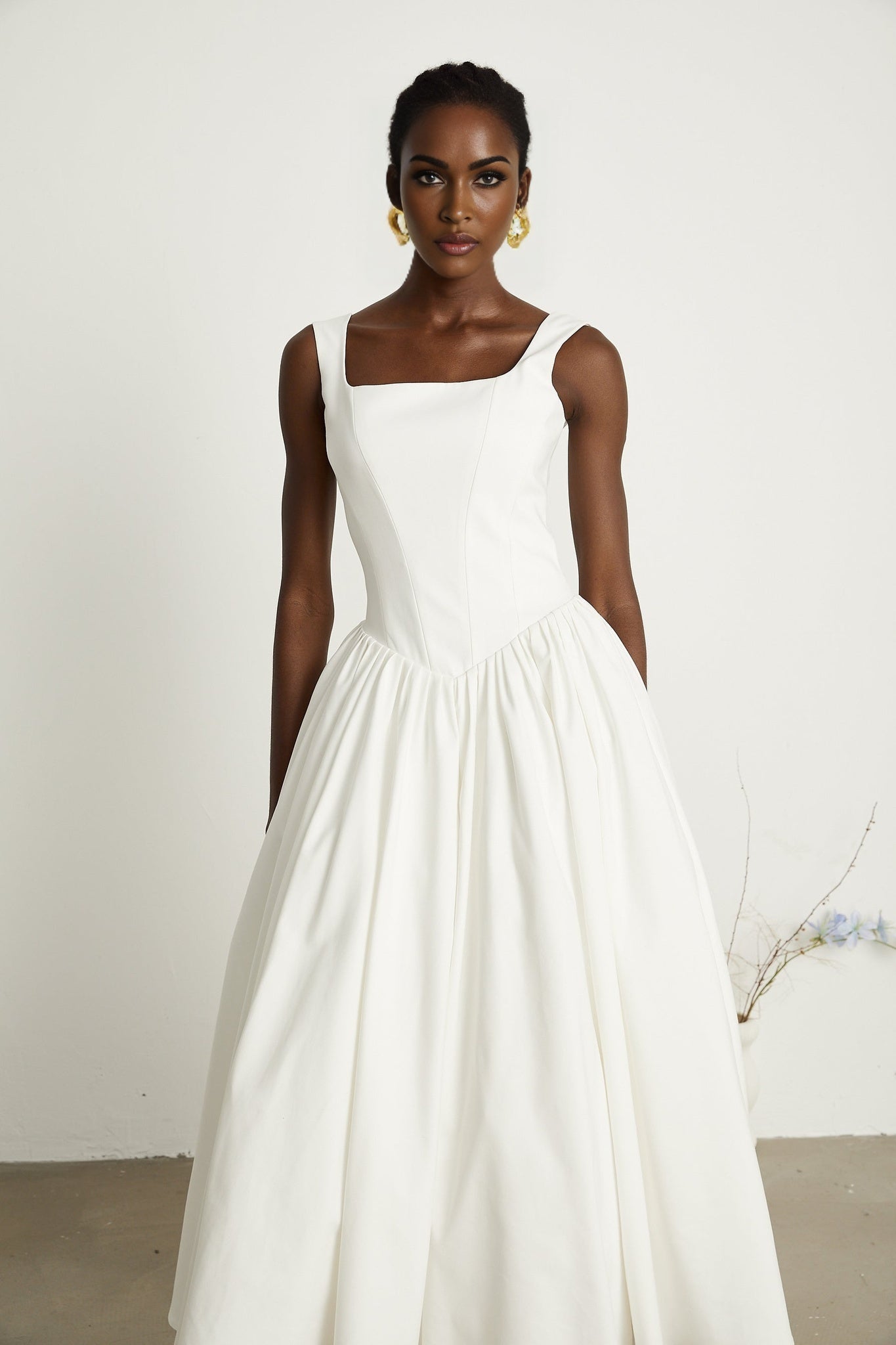 Sadie White Ankle - Length Corset Dress With Square Neckline