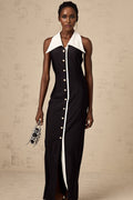 Samantha Maxi Dress Black Open - Back Faux - Pearl Detail