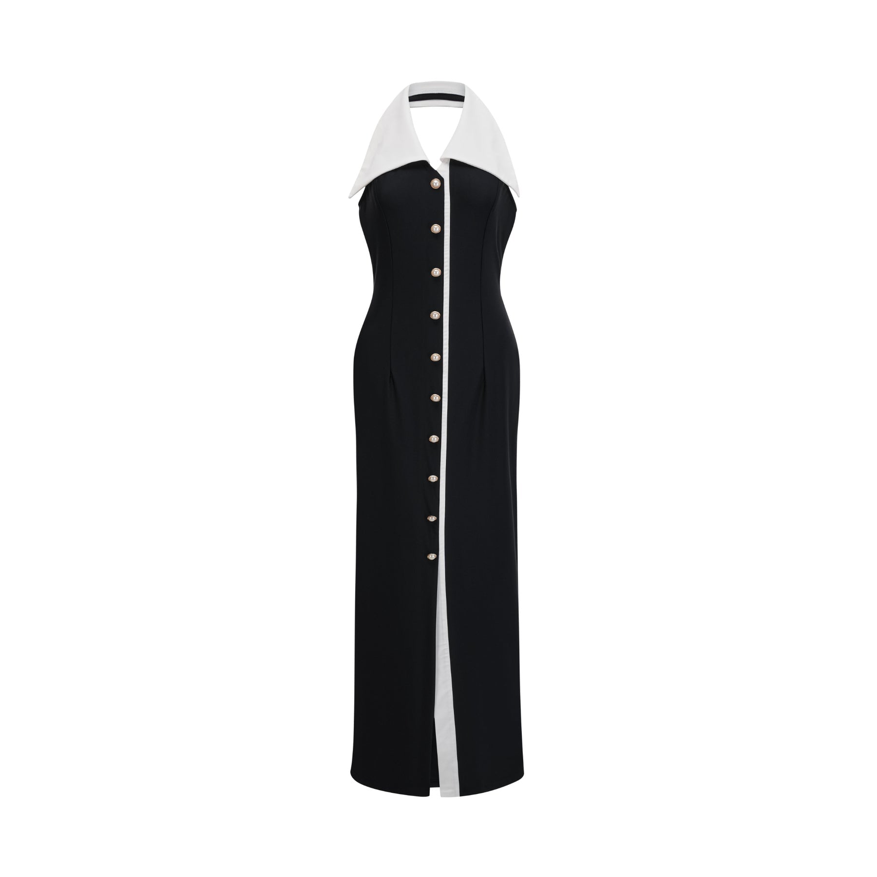 Samantha Maxi Dress Black Open - Back Faux - Pearl Detail
