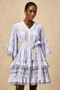 Samantha Mini Dress Light Blue Floral Tiered Embroidery