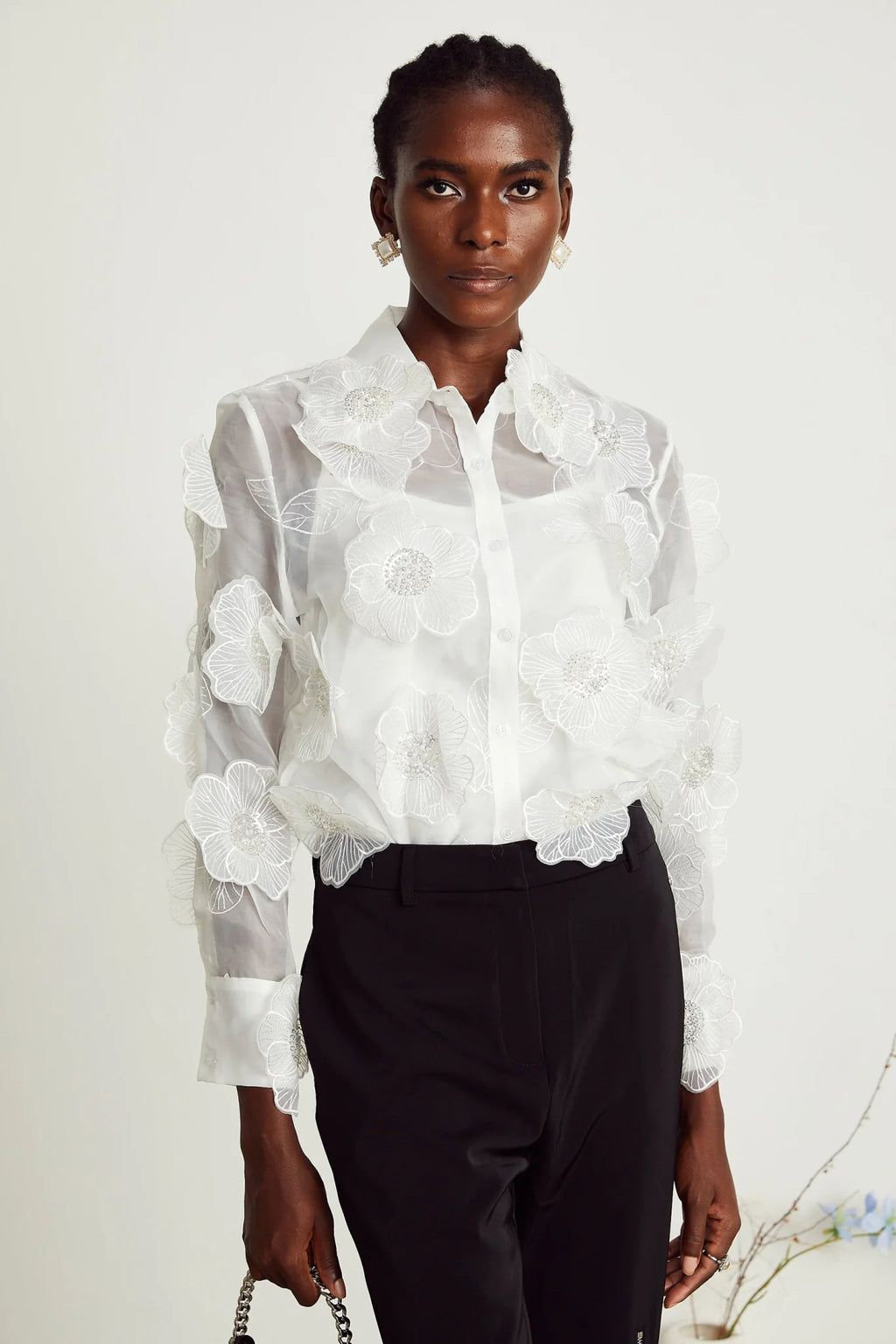 Sandra Shirt Sandra White Crystal Embellished Sheer Shirt