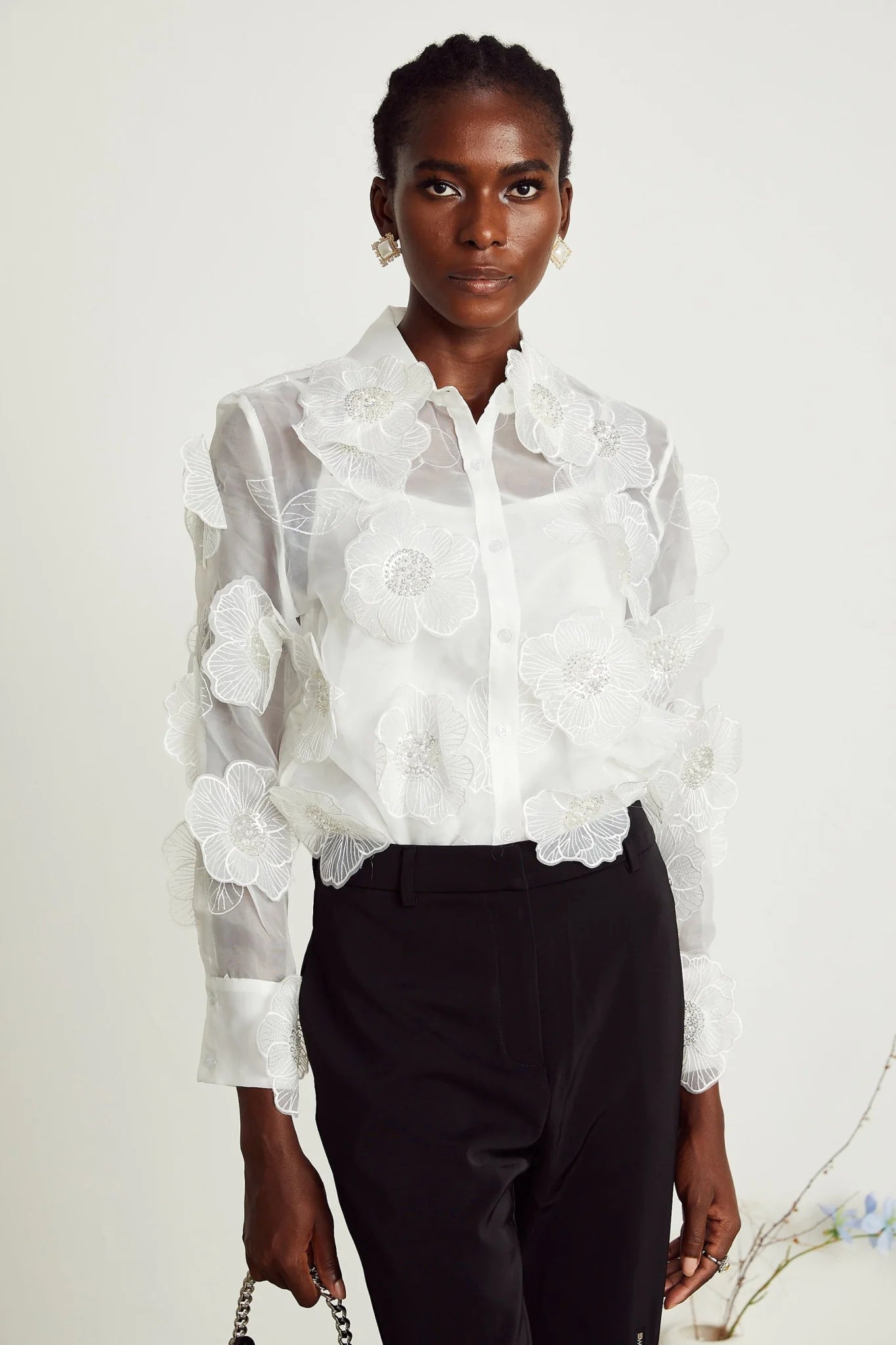 Sandra Shirt Sandra White Crystal Embellished Sheer Shirt