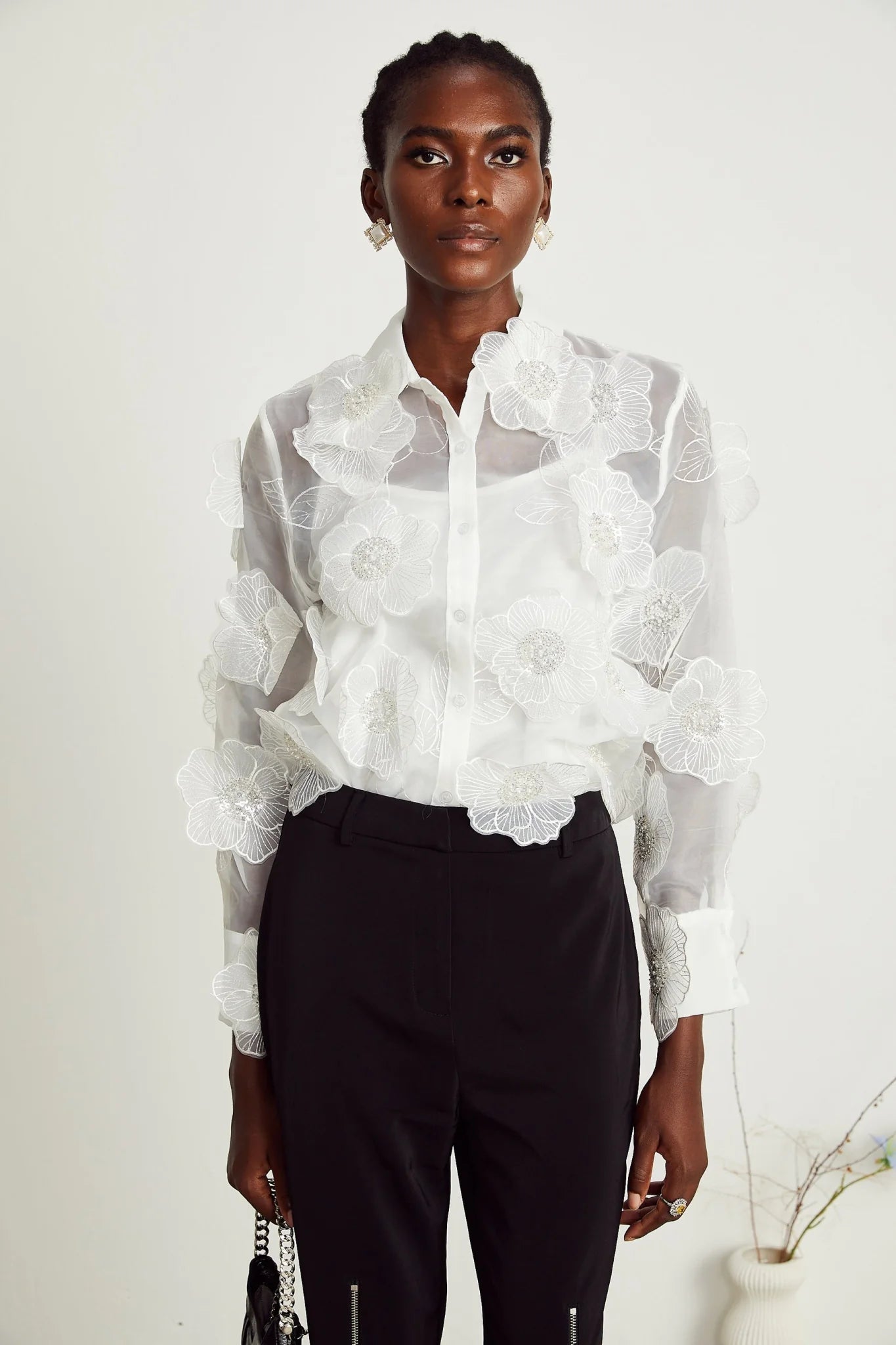 Sandra Shirt Sandra White Crystal Embellished Sheer Shirt