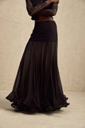 Santa Black Tulle Maxi Skirt With Pleats And Ruffled Hem