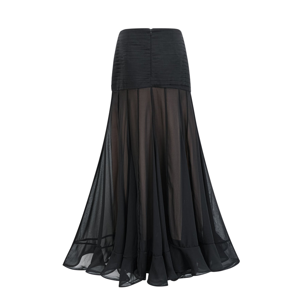Santa Black Tulle Maxi Skirt With Pleats And Ruffled Hem