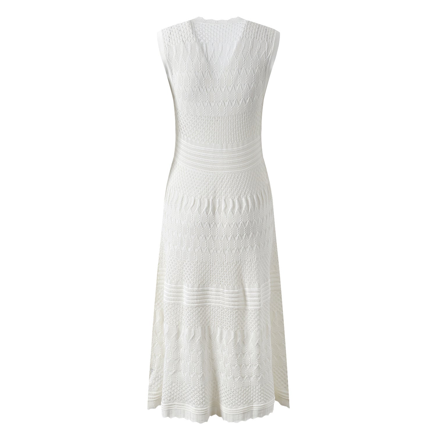 Santa Dress - A - Line Silhouette With Button Front - Textured Knit Pattern - Relaxed Fit - Pockets and Scalloped Neckline