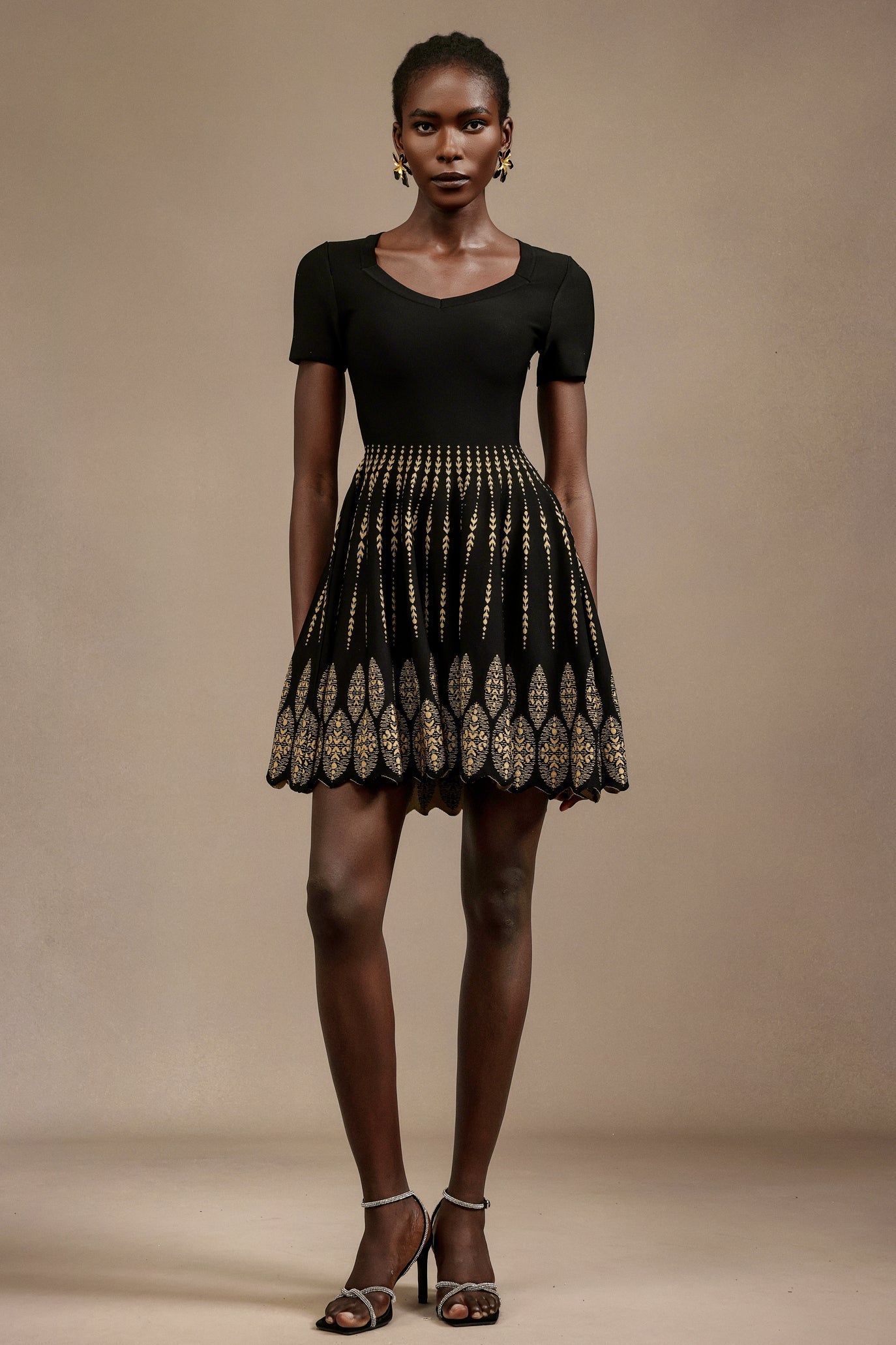 Santa Emilee Black Jacquard Mini Dress