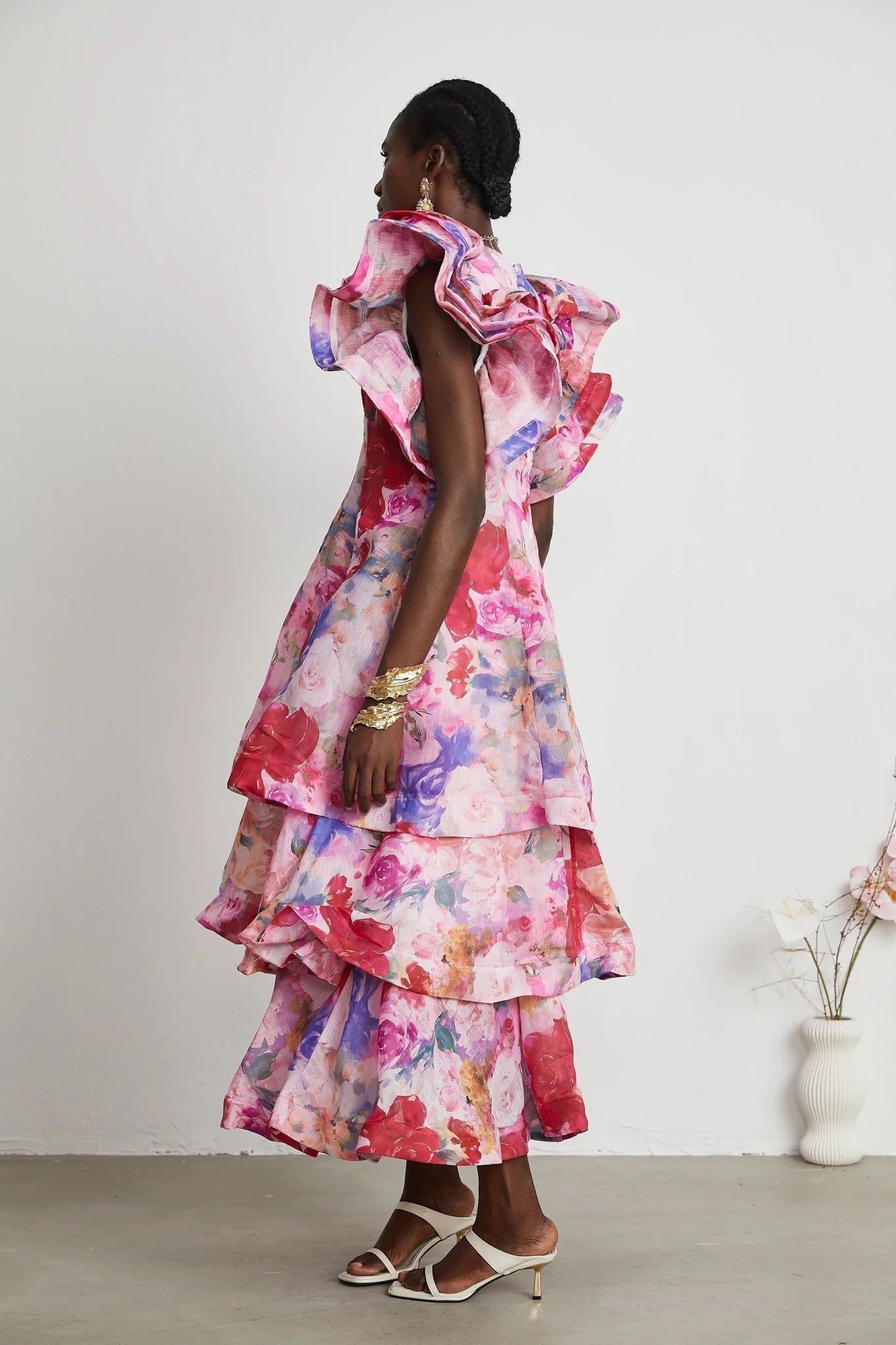 Sara Gown Pink Floral Ruffled Tiered Maxi