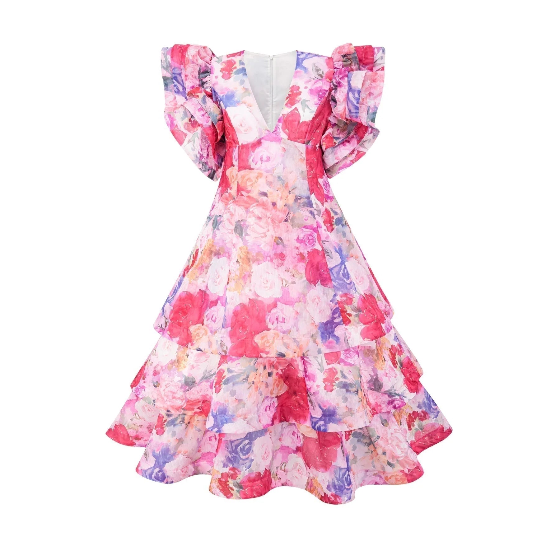 Sara Gown Pink Floral Ruffled Tiered Maxi