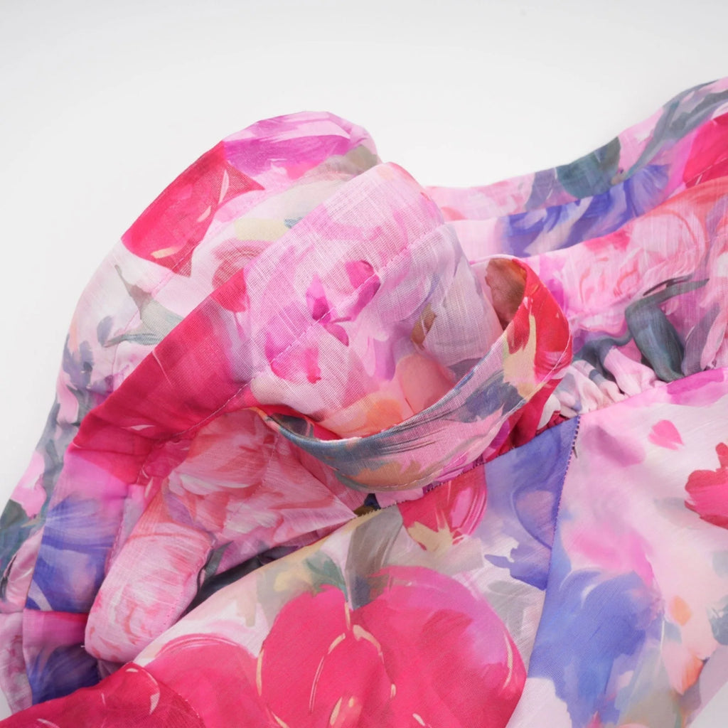 Sara Gown Pink Floral Ruffled Tiered Maxi