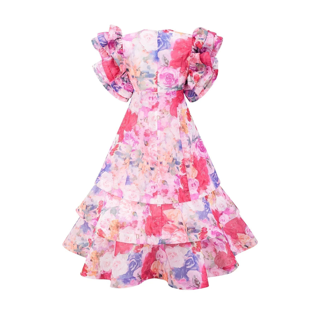 Sara Gown Pink Floral Ruffled Tiered Maxi