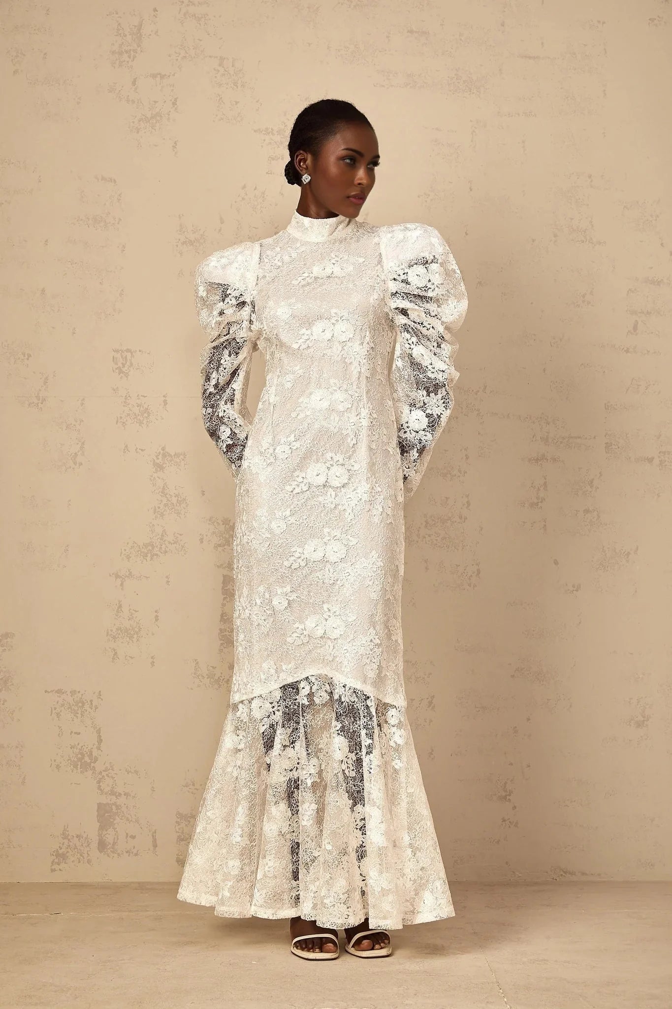 Sara Maxi Dress White Floral Lace Mermaid & Sequin Detailing