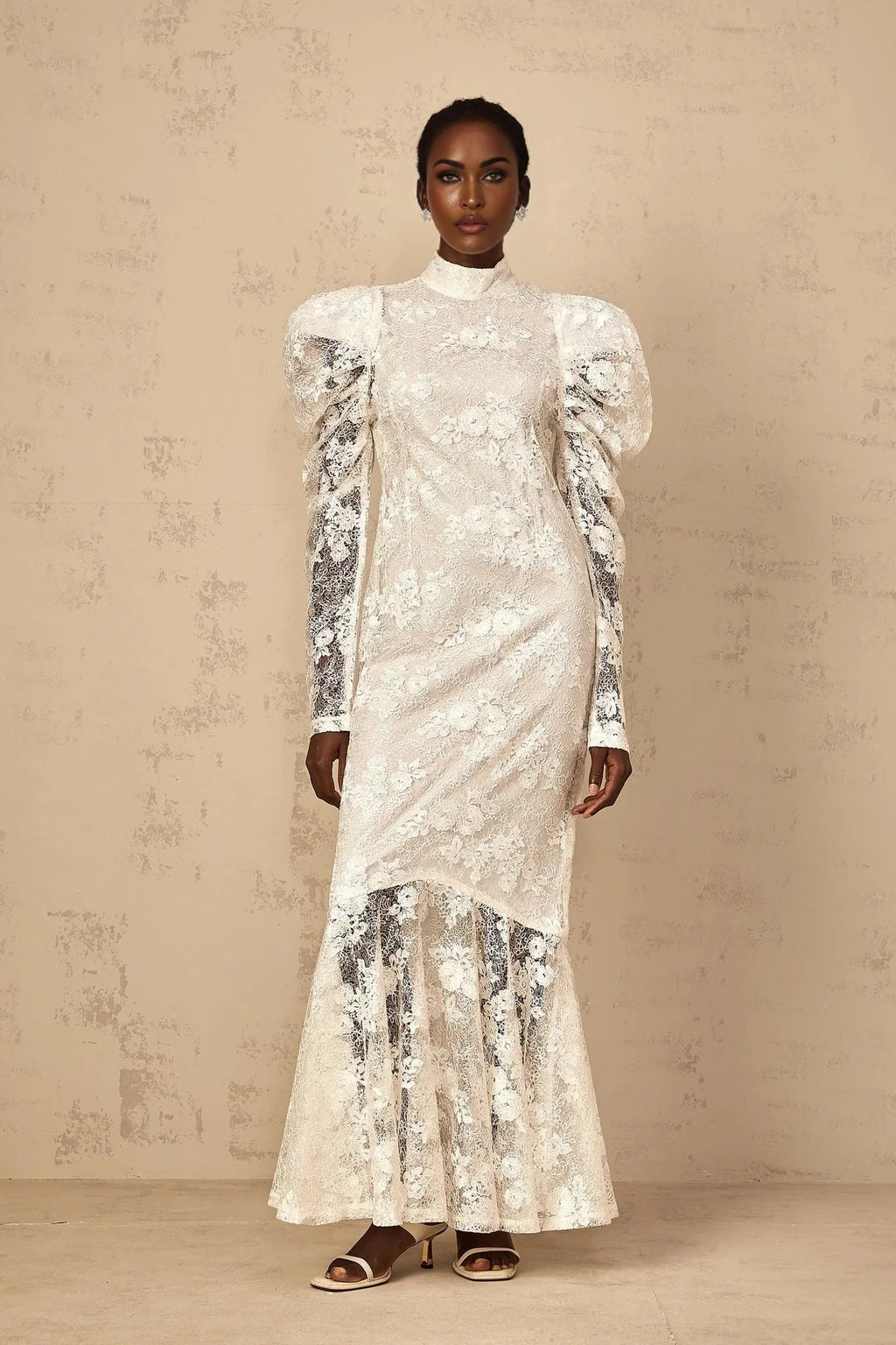 Sara Maxi Dress White Floral Lace Mermaid & Sequin Detailing