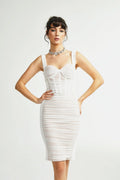 Sara Midi Dress White Mesh Texture Slit Zip Length