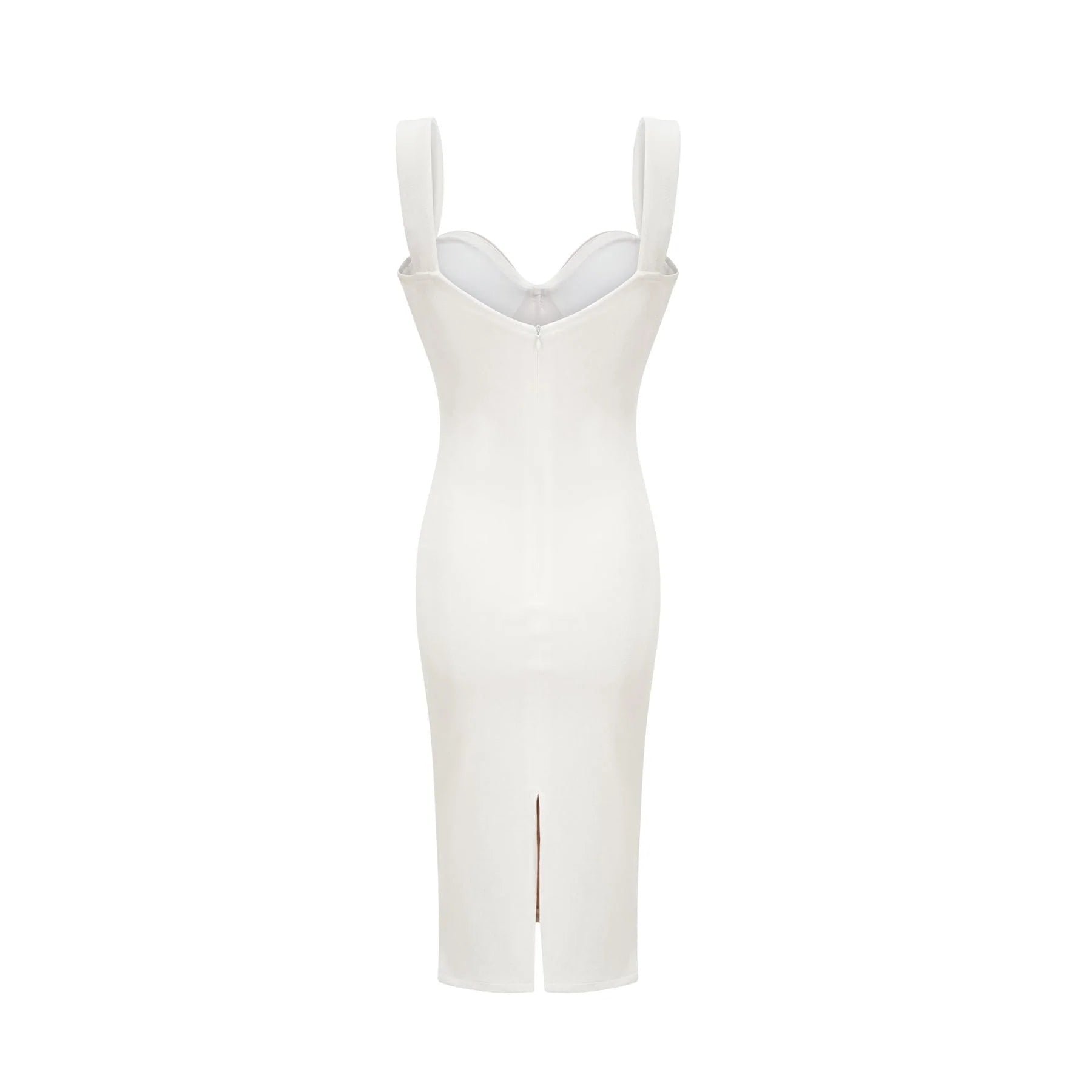 Sara Midi Dress White Mesh Texture Slit Zip Length