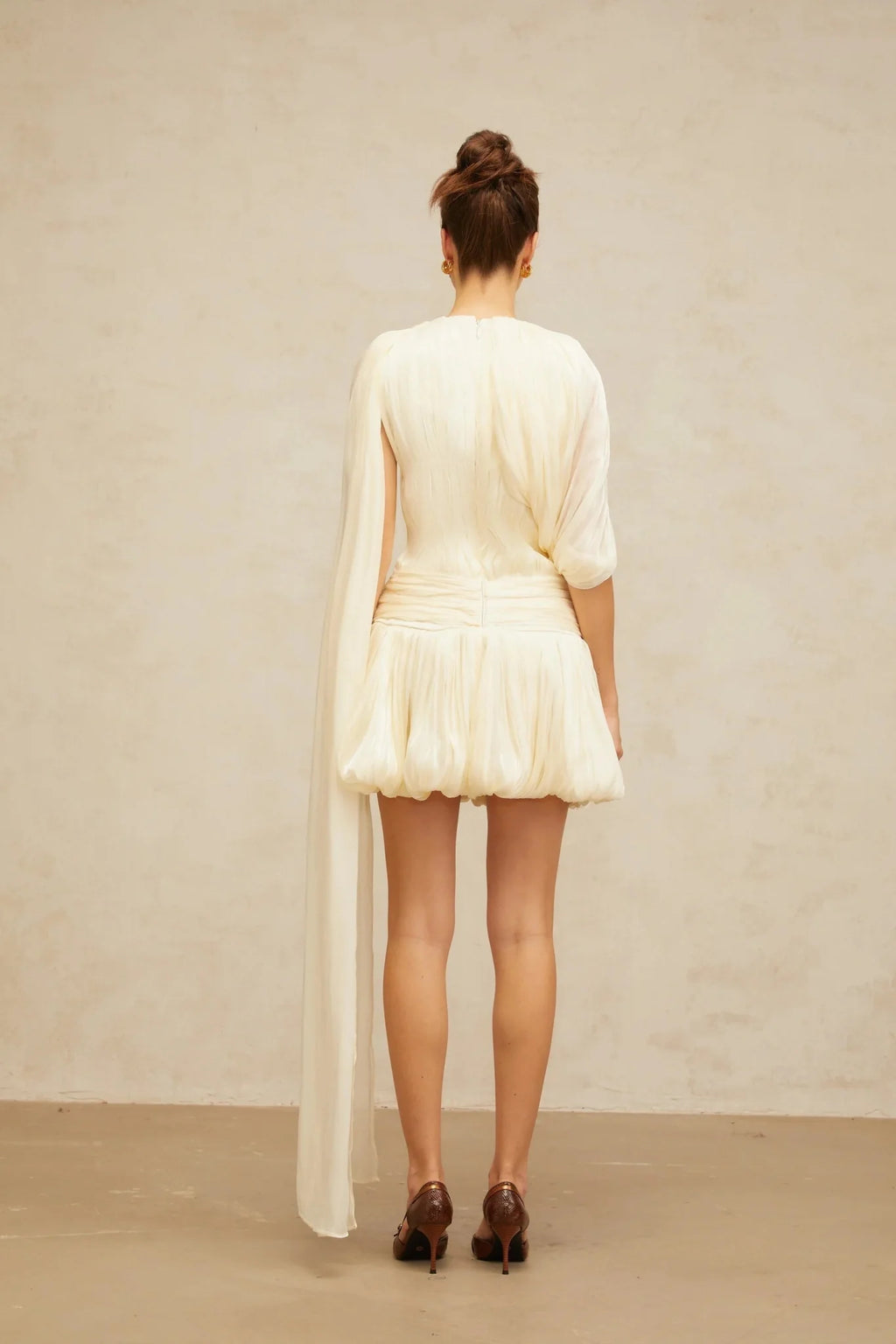 Sara Mini Dress Pleated Ribbon Detail & Glitter Bubble Hem