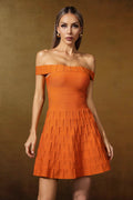 Sarah Orange Bandage Off-Shoulder Mini Dress