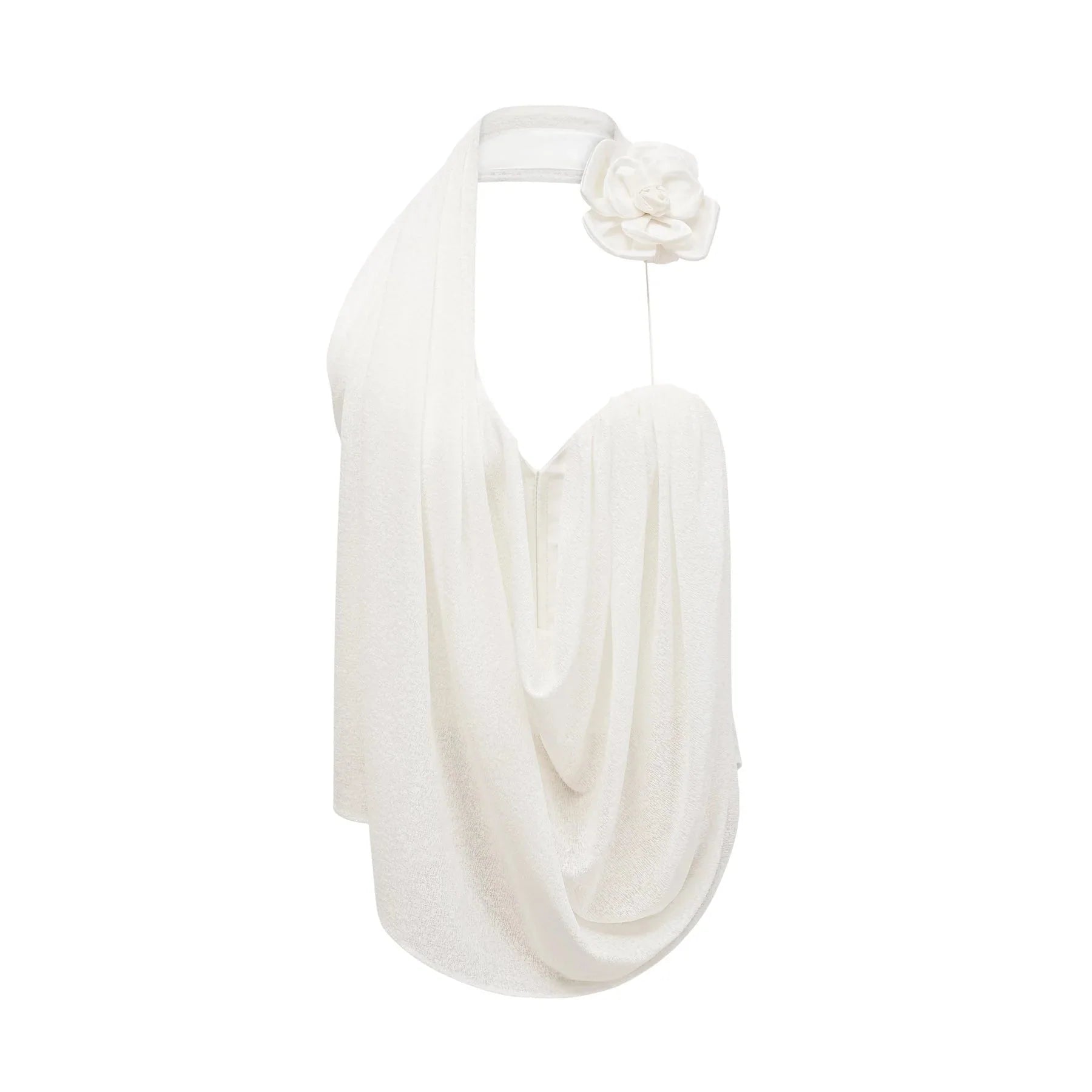 Sarah Top White Floral - Appliqu Halter - neck